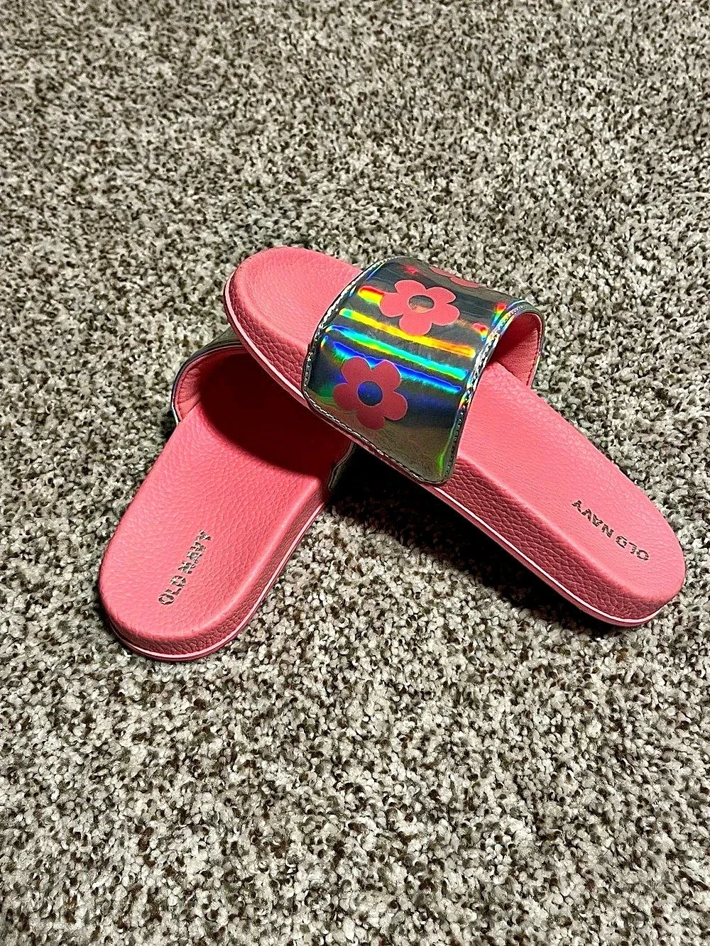 Old Navy Girls Floral Slide Sandals Pin US 1-2 Like New